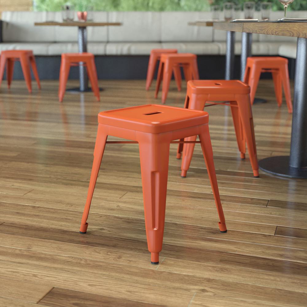 18" Table Height Stool, Stackable Backless Metal Indoor Dining Stool, Commercial Grade Restaurant Stool In Orange - Set Of 4 By Flash Furniture | Bar Stools | Modishstore - 1
