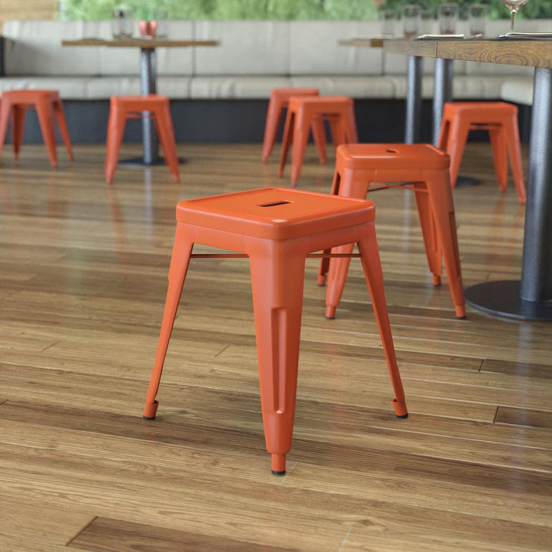18" Table Height Stool, Stackable Backless Metal Indoor Dining Stool, Commercial Grade Restaurant Stool In Orange - Set Of 4 By Flash Furniture | Bar Stools | Modishstore - 1