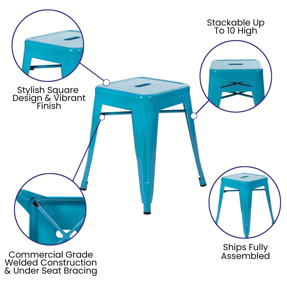 18" Table Height Stool, Stackable Backless Metal Indoor Dining Stool, Commercial Grade Restaurant Stool In Teal - Set Of 4 By Flash Furniture | Bar Stools | Modishstore - 4