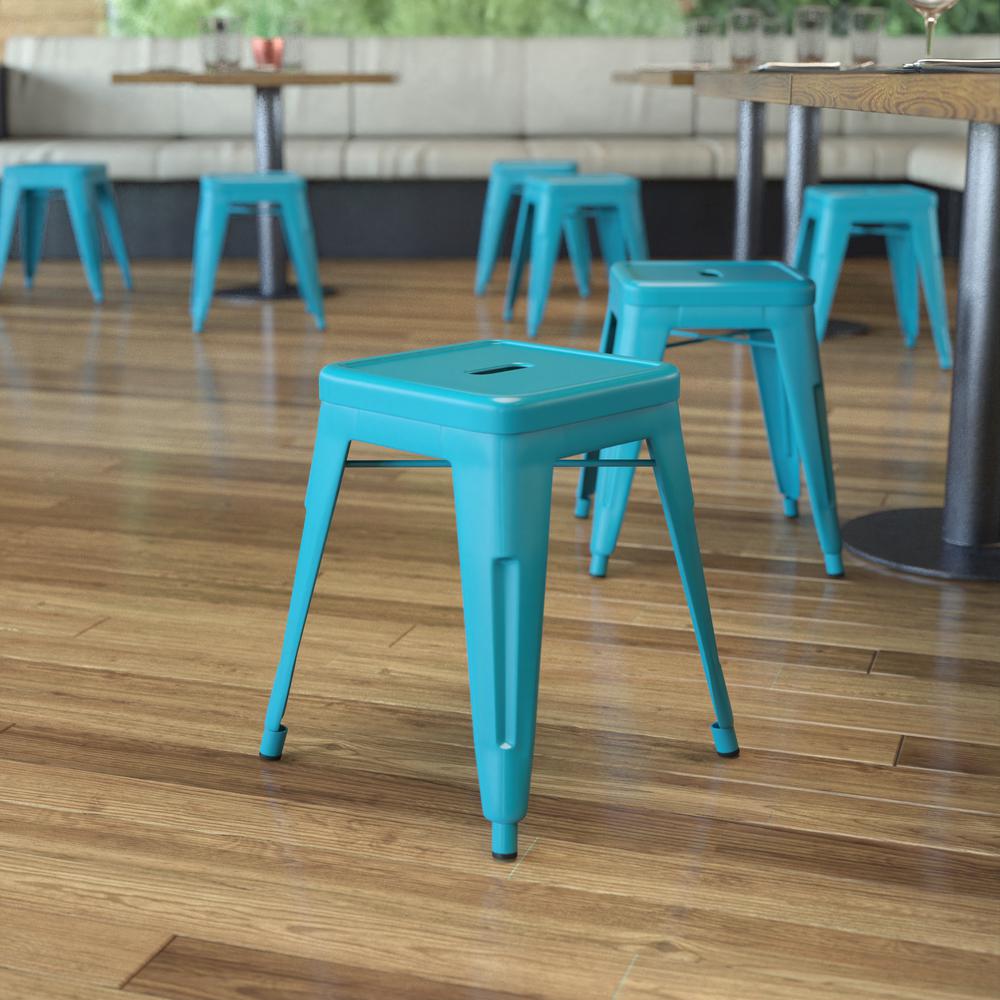 18" Table Height Stool, Stackable Backless Metal Indoor Dining Stool, Commercial Grade Restaurant Stool In Teal - Set Of 4 By Flash Furniture | Bar Stools | Modishstore