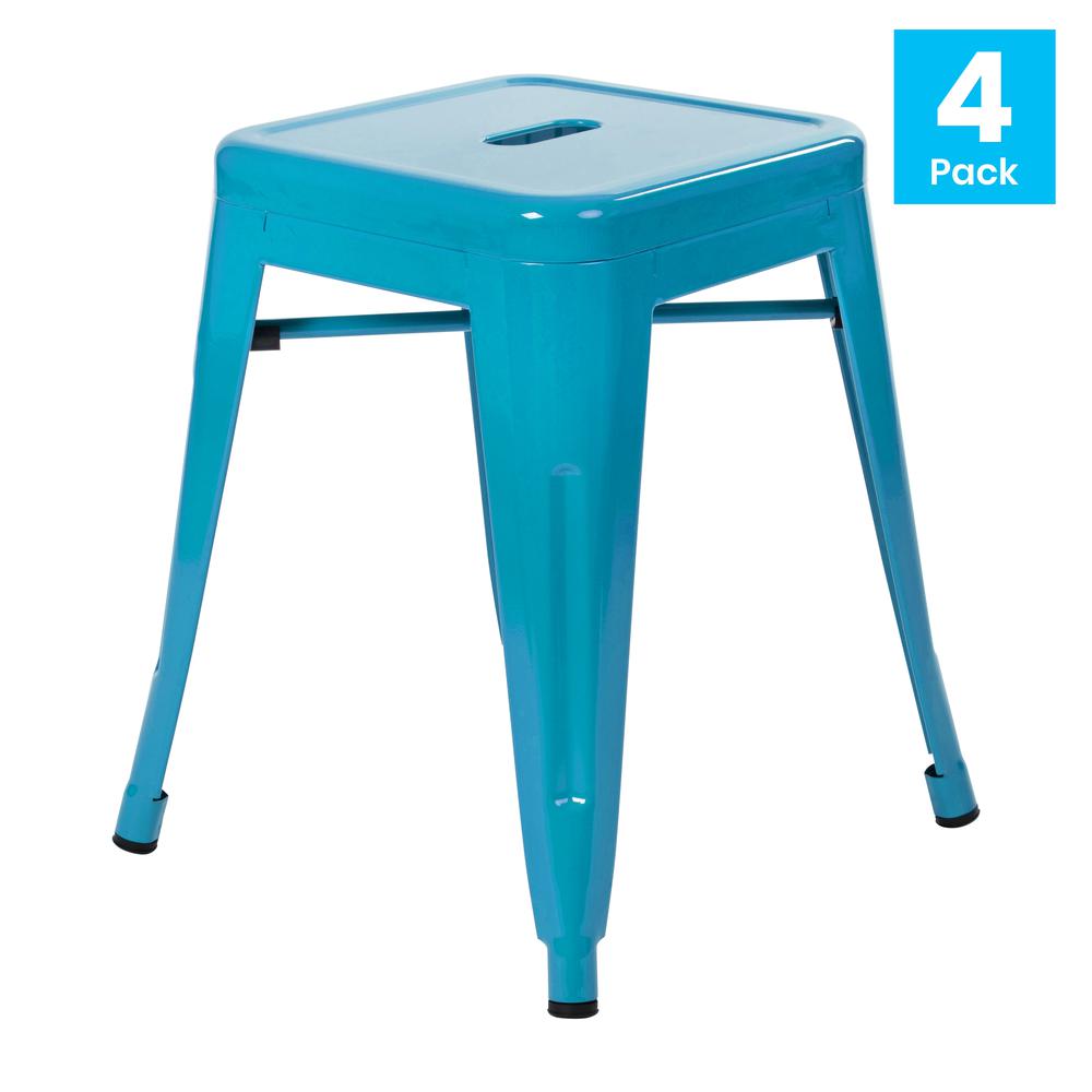 18" Table Height Stool, Stackable Backless Metal Indoor Dining Stool, Commercial Grade Restaurant Stool In Teal - Set Of 4 By Flash Furniture | Bar Stools | Modishstore - 2