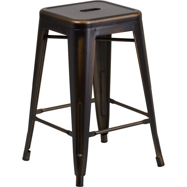 Commercial Grade 24" High Backless Distressed Copper Metal Indoor-Outdoor Counter Height Stool By Flash Furniture | Bar Stools | Modishstore - 2