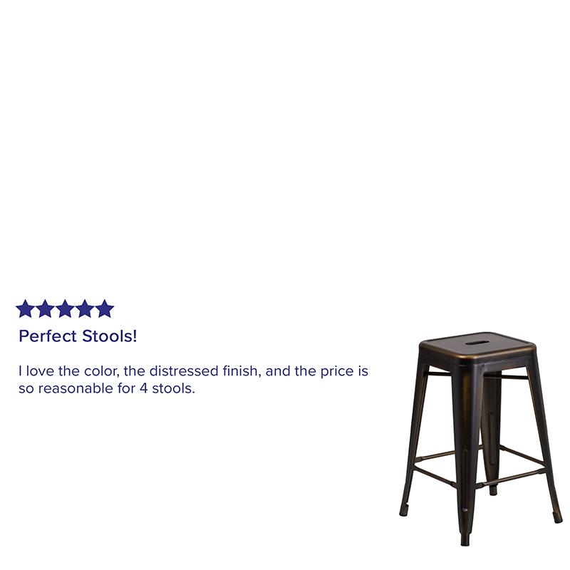 Commercial Grade 24" High Backless Distressed Copper Metal Indoor-Outdoor Counter Height Stool By Flash Furniture | Bar Stools | Modishstore - 4