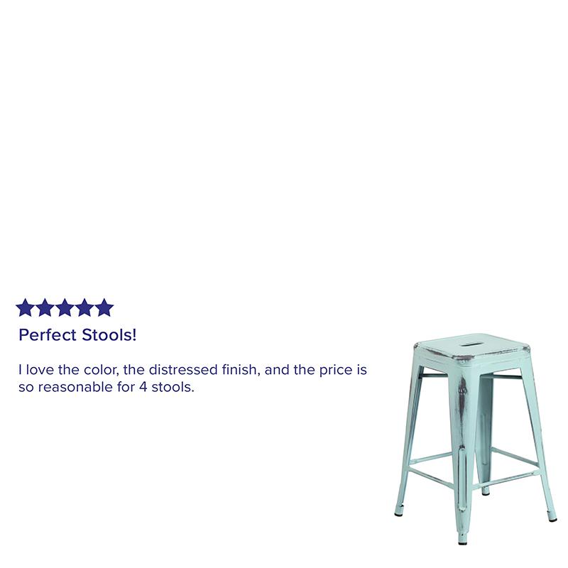 Commercial Grade 24" High Backless Distressed Green-Blue Metal Indoor-Outdoor Counter Height Stool By Flash Furniture | Bar Stools | Modishstore - 4