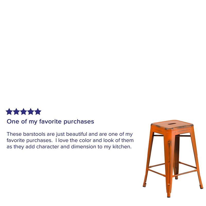 Commercial Grade 24" High Backless Distressed Orange Metal Indoor-Outdoor Counter Height Stool By Flash Furniture | Bar Stools | Modishstore - 4