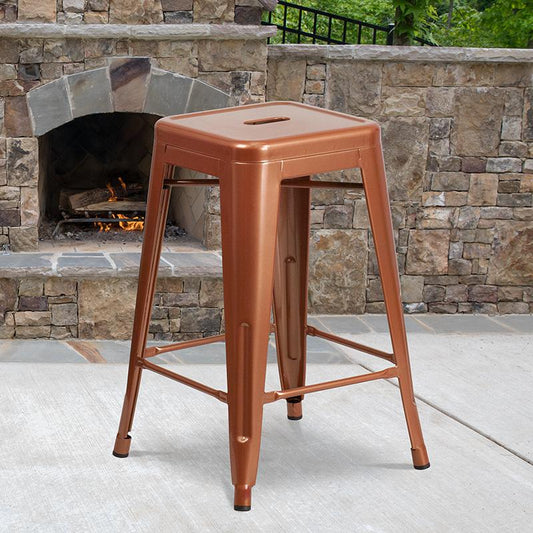 Commercial Grade 24" High Backless Copper Indoor-Outdoor Counter Height Stool By Flash Furniture | Bar Stools | Modishstore