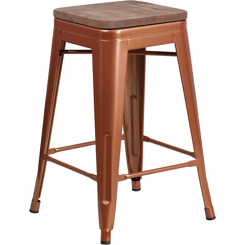 24" High Backless Copper Counter Height Stool With Square Wood Seat By Flash Furniture | Bar Stools | Modishstore - 2