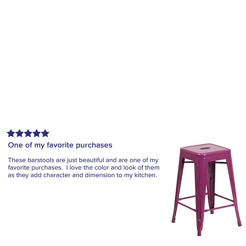 Commercial Grade 24" High Backless Purple Indoor-Outdoor Counter Height Stool By Flash Furniture | Bar Stools | Modishstore - 4