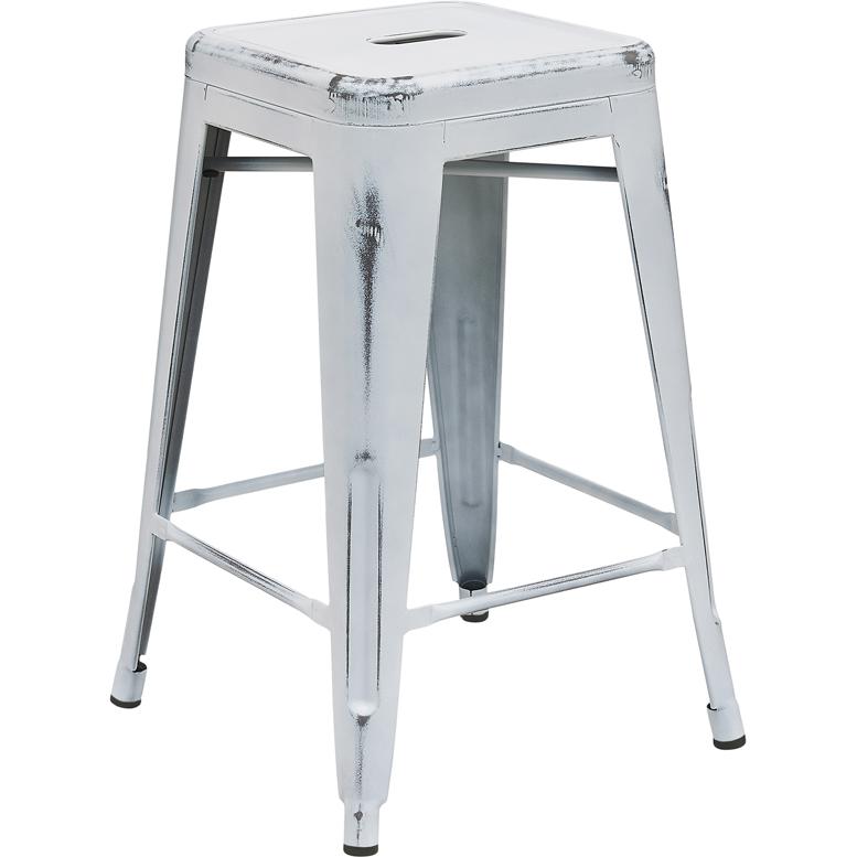 Commercial Grade 24" High Backless Distressed White Metal Indoor-Outdoor Counter Height Stool By Flash Furniture | Bar Stools | Modishstore - 2