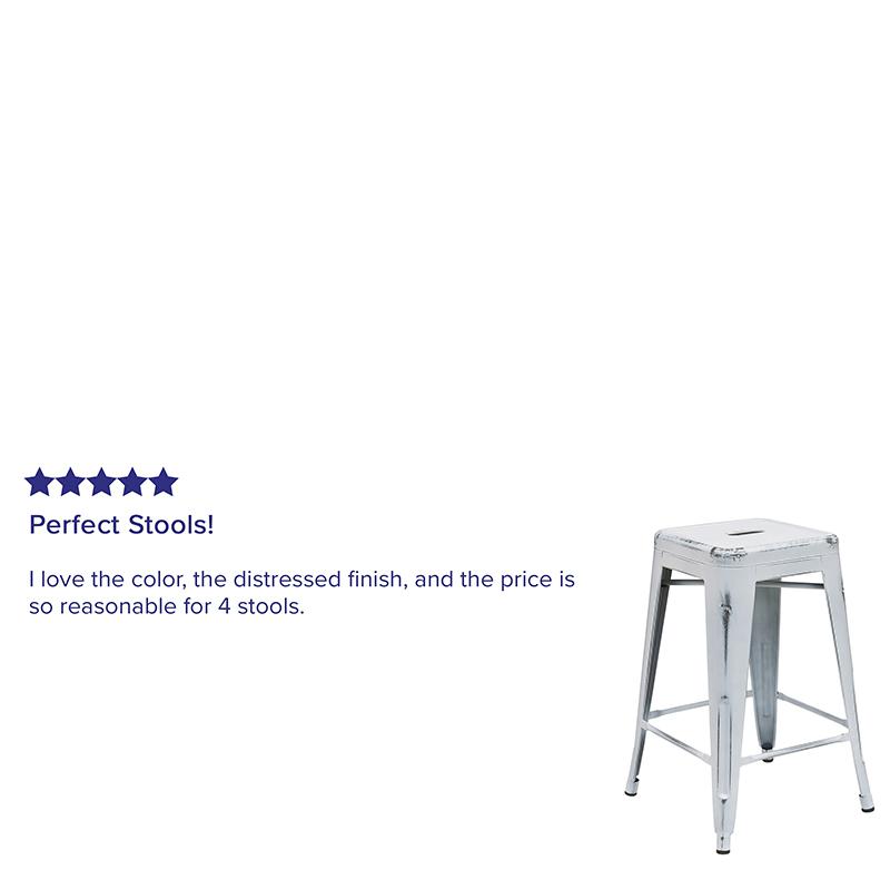 Commercial Grade 24" High Backless Distressed White Metal Indoor-Outdoor Counter Height Stool By Flash Furniture | Bar Stools | Modishstore - 4