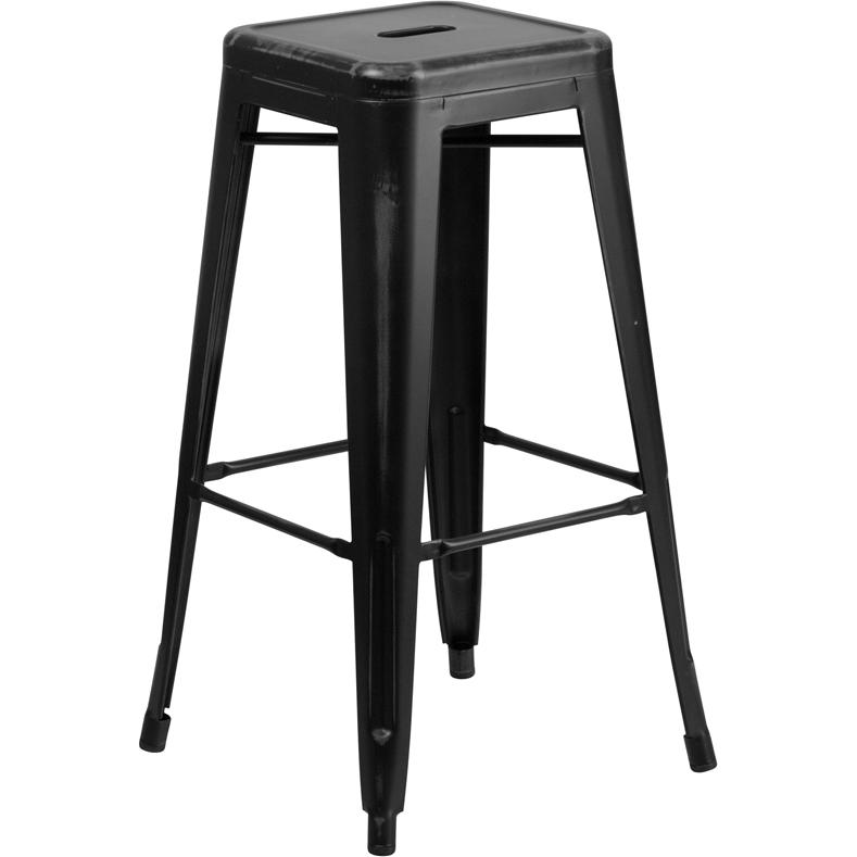 Commercial Grade 30" High Backless Distressed Black Metal Indoor-Outdoor Barstool By Flash Furniture | Bar Stools | Modishstore - 2