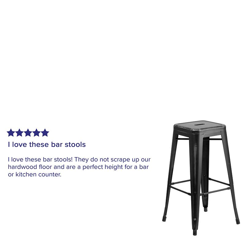 Commercial Grade 30" High Backless Distressed Black Metal Indoor-Outdoor Barstool By Flash Furniture | Bar Stools | Modishstore - 4