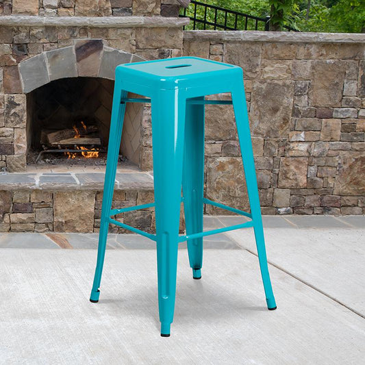 Commercial Grade 30" High Backless Crystal Teal-Blue Indoor-Outdoor Barstool By Flash Furniture | Bar Stools | Modishstore