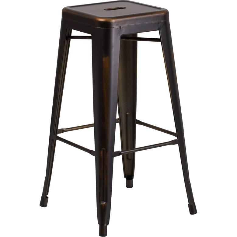 Commercial Grade 30" High Backless Distressed Copper Metal Indoor-Outdoor Barstool By Flash Furniture | Bar Stools | Modishstore - 2