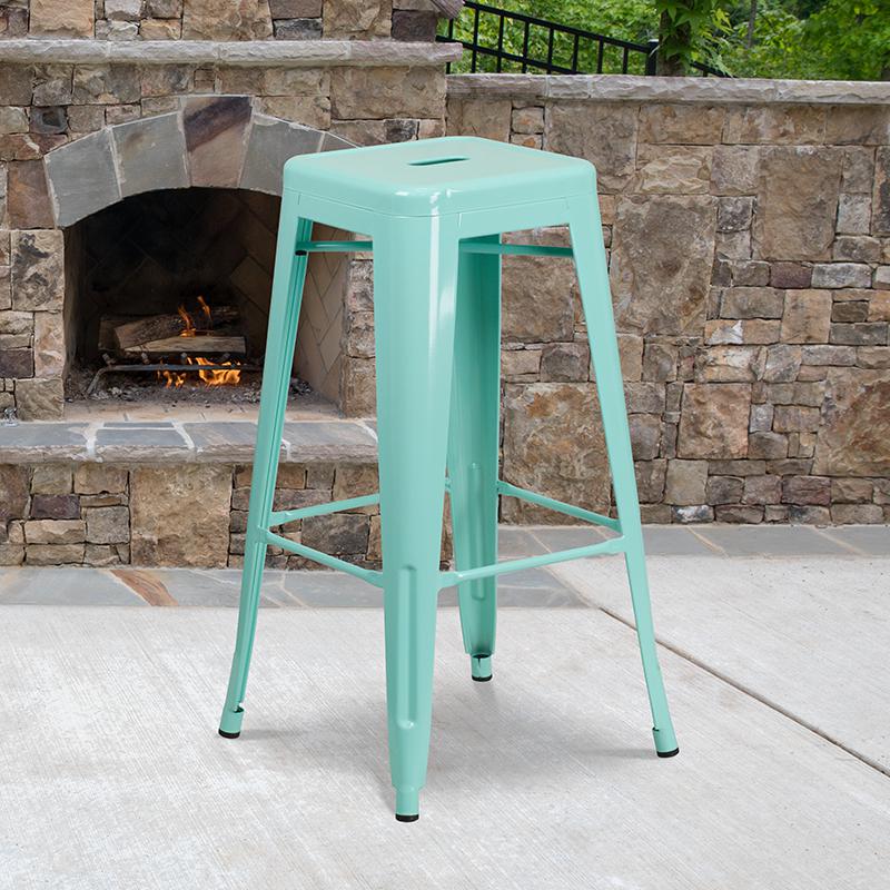 Commercial Grade 30" High Backless Mint Green Indoor-Outdoor Barstool By Flash Furniture | Bar Stools | Modishstore - 2