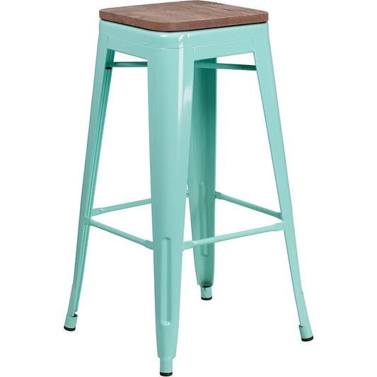 30" High Backless Mint Green Barstool With Square Wood Seat By Flash Furniture | Bar Stools | Modishstore