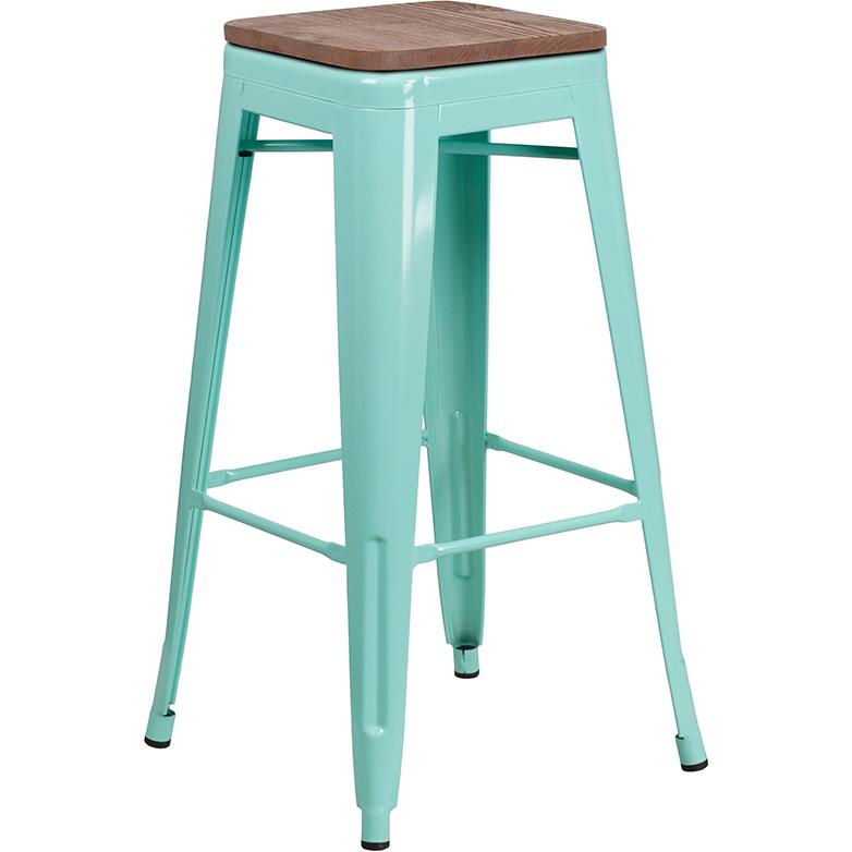 30" High Backless Mint Green Barstool With Square Wood Seat By Flash Furniture | Bar Stools | Modishstore - 1