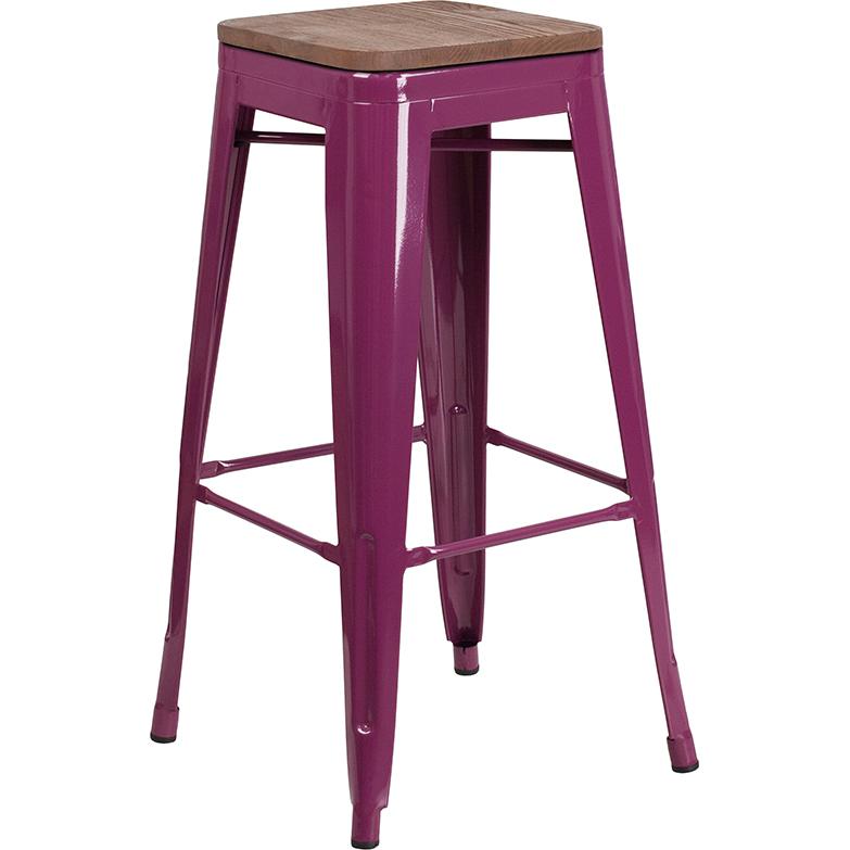 30" High Backless Purple Barstool With Square Wood Seat By Flash Furniture | Bar Stools | Modishstore - 2