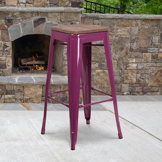 30" High Backless Purple Barstool With Square Wood Seat By Flash Furniture | Bar Stools | Modishstore - 1
