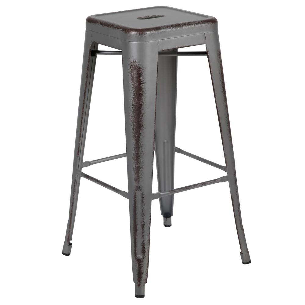 Commercial Grade 30" High Backless Distressed Silver Gray Metal Indoor-Outdoor Barstool By Flash Furniture | Bar Stools | Modishstore
