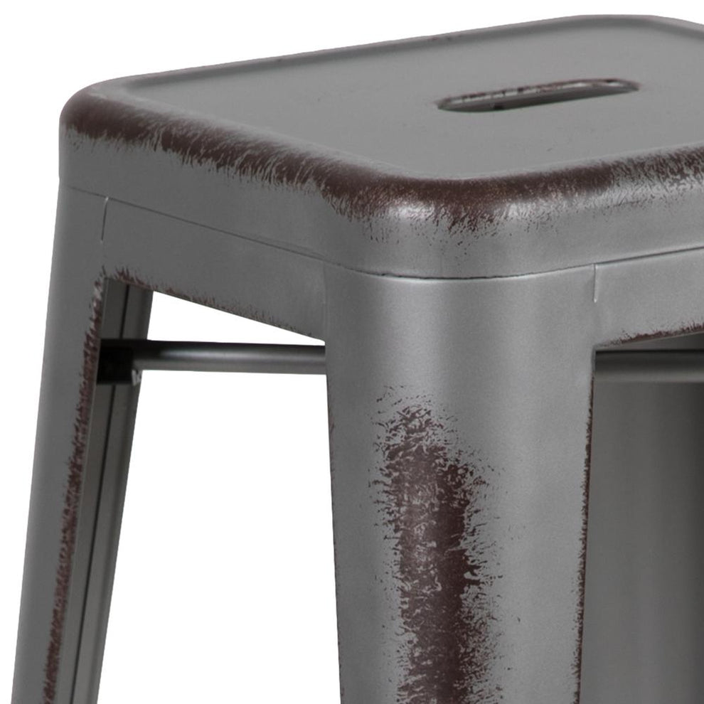 Commercial Grade 30" High Backless Distressed Silver Gray Metal Indoor-Outdoor Barstool By Flash Furniture | Bar Stools | Modishstore - 4