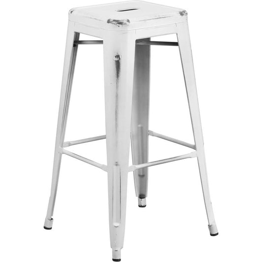 Commercial Grade 30" High Backless Distressed White Metal Indoor-Outdoor Barstool By Flash Furniture | Bar Stools | Modishstore - 2