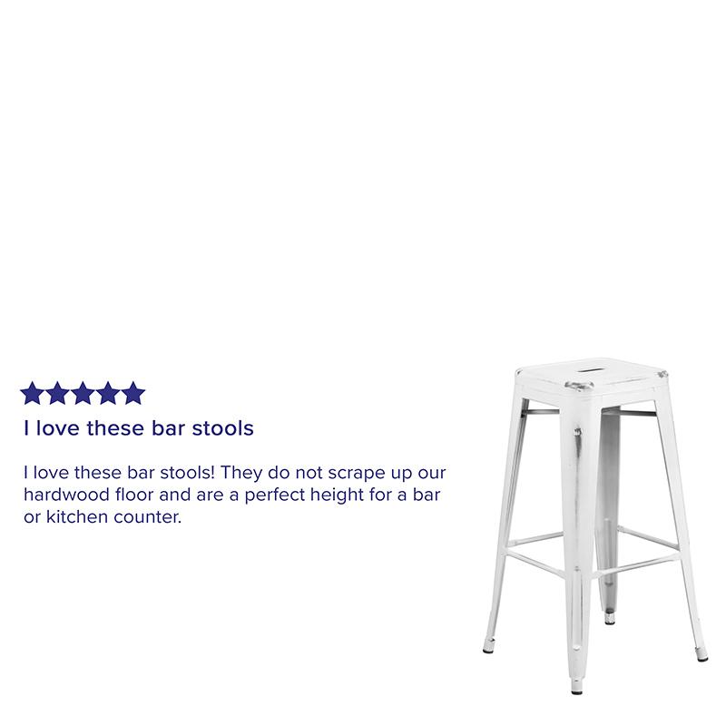 Commercial Grade 30" High Backless Distressed White Metal Indoor-Outdoor Barstool By Flash Furniture | Bar Stools | Modishstore - 4