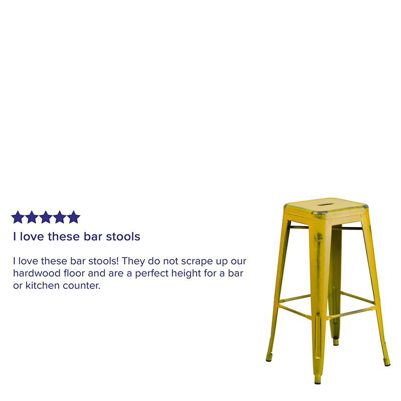Commercial Grade 30" High Backless Distressed Yellow Metal Indoor-Outdoor Barstool By Flash Furniture | Bar Stools | Modishstore - 4