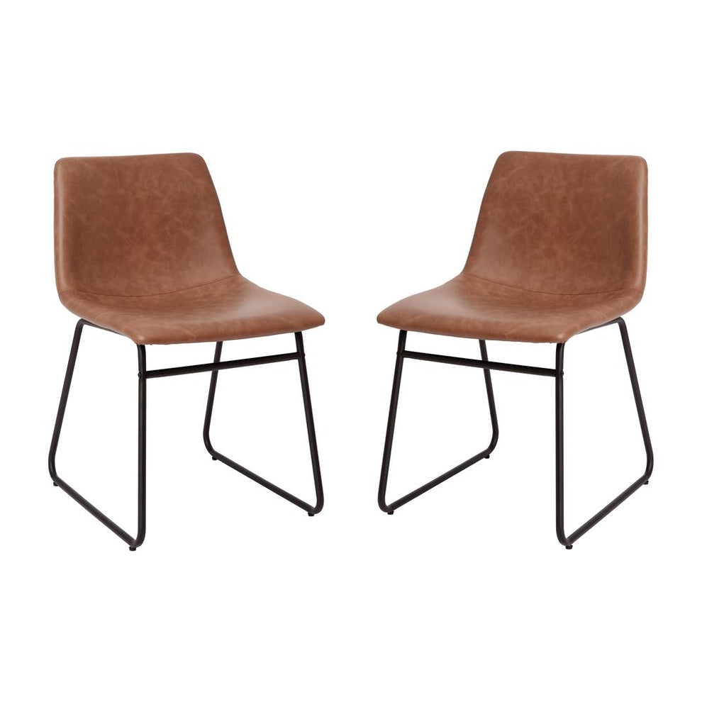 18 Inch Dining Table Height Chair, Mid-Back Sled Base Dining Chair In Light Brown Leathersoft With Black Frame, Set Of 2 By Flash Furniture | Dining Chairs | Modishstore - 3