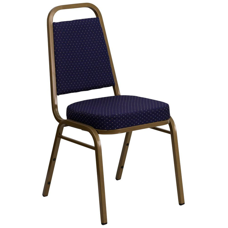 Hercules Series Trapezoidal Back Stacking Banquet Chair In Navy Patterned Fabric - Gold Frame By Flash Furniture | Side Chairs | Modishstore - 1