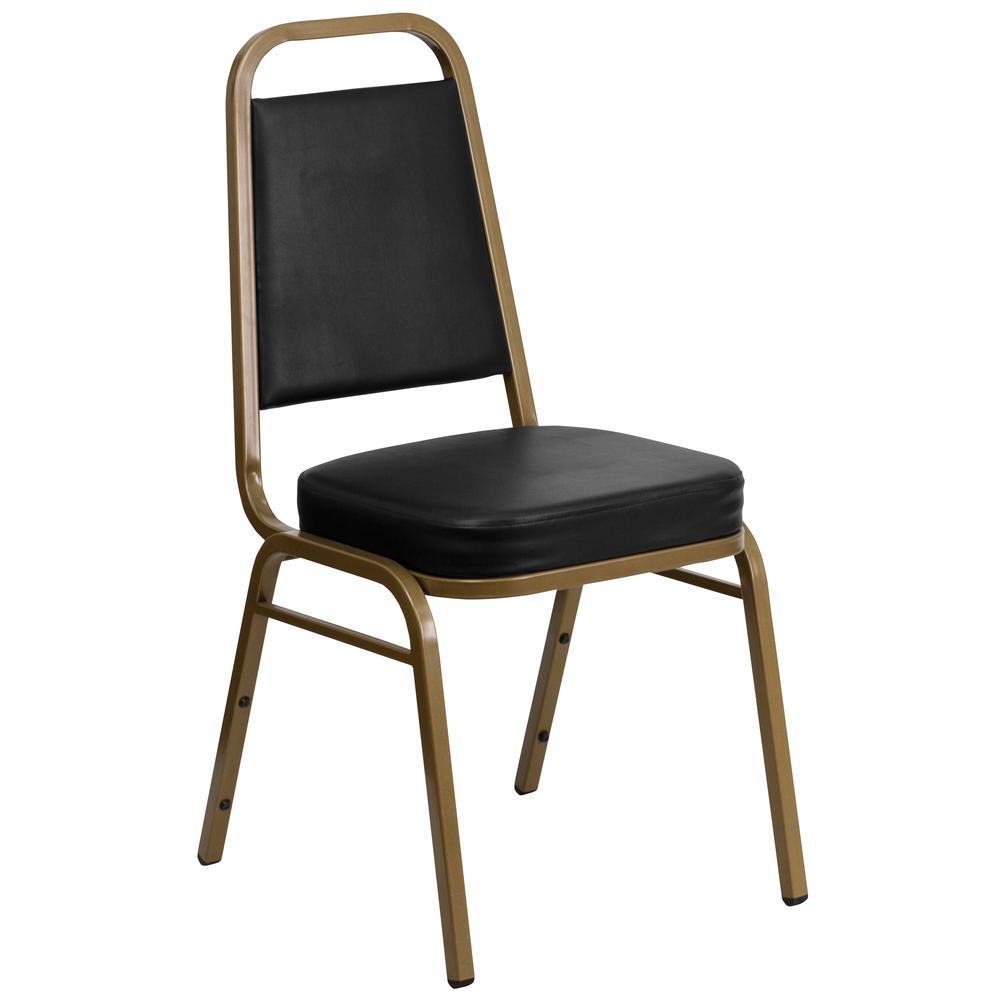 Hercules Series Trapezoidal Back Stacking Banquet Chair In Black Vinyl - Gold Frame By Flash Furniture | Side Chairs | Modishstore