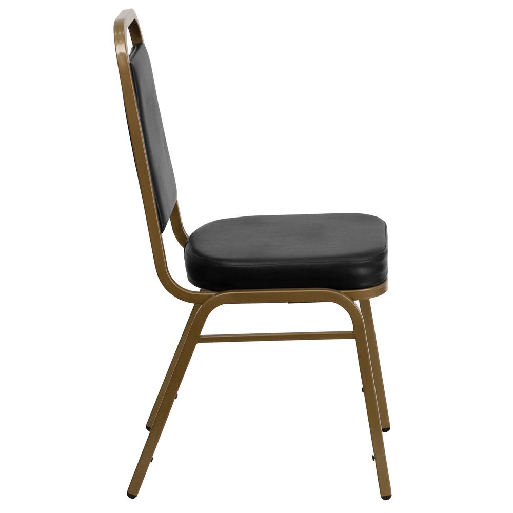 Hercules Series Trapezoidal Back Stacking Banquet Chair In Black Vinyl - Gold Frame By Flash Furniture | Side Chairs | Modishstore - 2