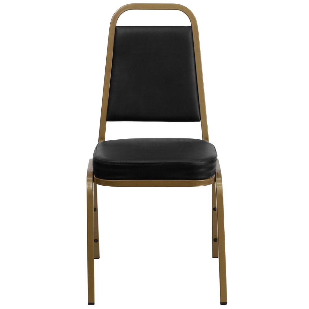 Hercules Series Trapezoidal Back Stacking Banquet Chair In Black Vinyl - Gold Frame By Flash Furniture | Side Chairs | Modishstore - 4