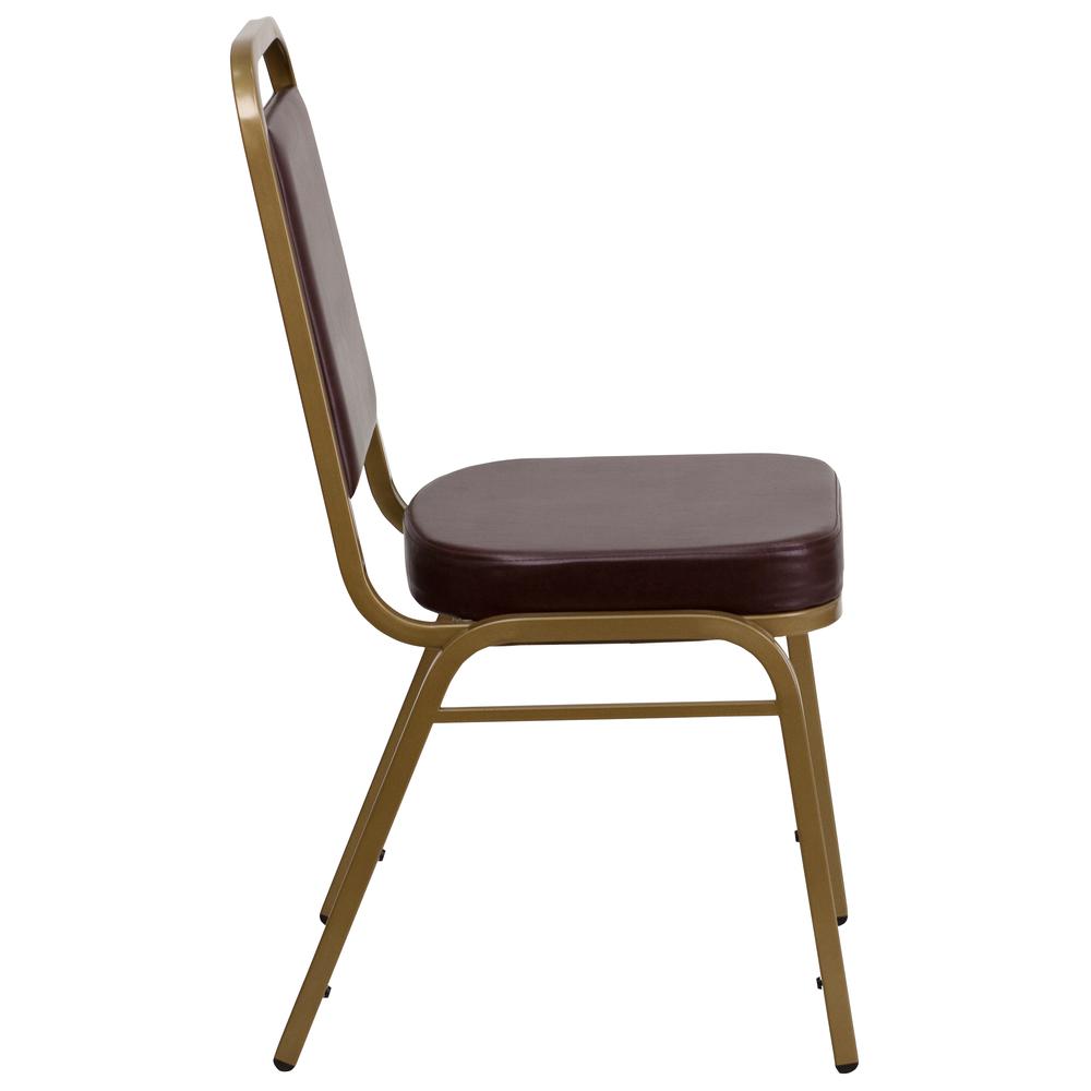 Hercules Series Trapezoidal Back Stacking Banquet Chair In Brown Vinyl - Gold Frame By Flash Furniture | Side Chairs | Modishstore - 2