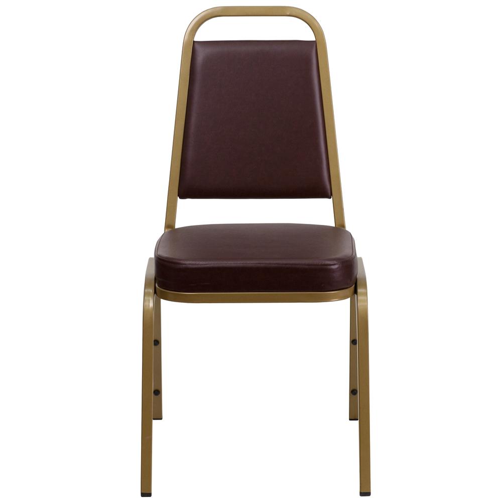 Hercules Series Trapezoidal Back Stacking Banquet Chair In Brown Vinyl - Gold Frame By Flash Furniture | Side Chairs | Modishstore - 4
