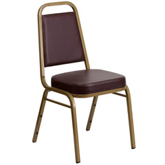 Hercules Series Trapezoidal Back Stacking Banquet Chair In Brown Vinyl - Gold Frame By Flash Furniture