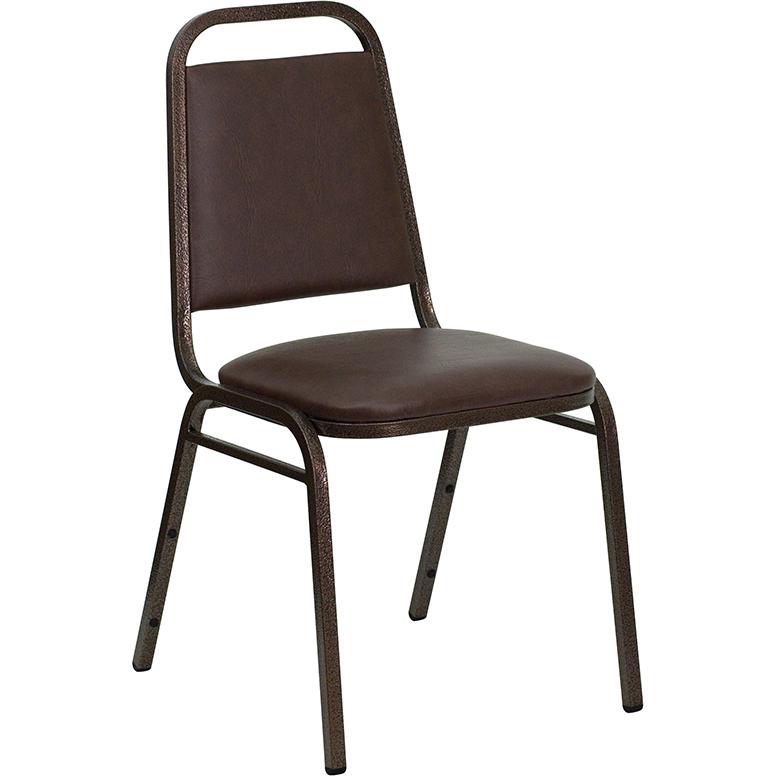 Hercules Series Trapezoidal Back Stacking Banquet Chair In Brown Vinyl - Copper Vein Frame By Flash Furniture | Side Chairs | Modishstore - 2