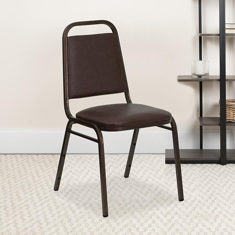 Hercules Series Trapezoidal Back Stacking Banquet Chair In Brown Vinyl - Copper Vein Frame By Flash Furniture | Side Chairs | Modishstore - 1