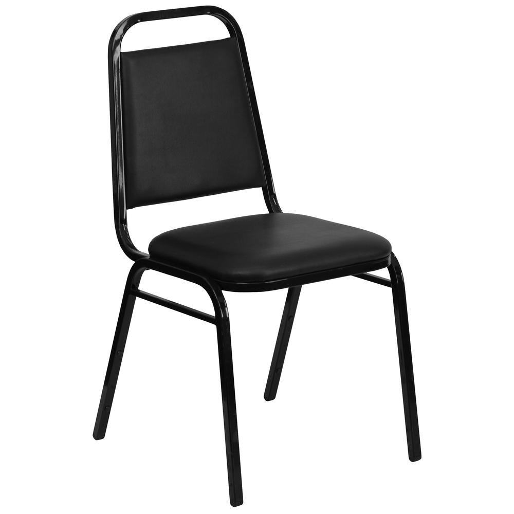 Hercules Series Trapezoidal Back Stacking Banquet Chair In Black Vinyl - Black Frame By Flash Furniture | Side Chairs | Modishstore - 1