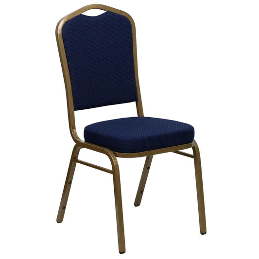 Hercules Series Crown Back Stacking Banquet Chair In Navy Blue Patterned Fabric - Gold Frame By Flash Furniture | Side Chairs | Modishstore