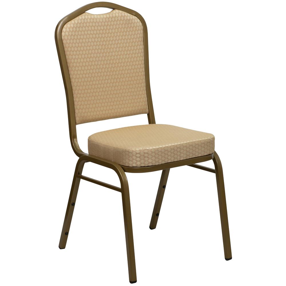 Hercules Series Crown Back Stacking Banquet Chair In Beige Patterned Fabric - Gold Frame By Flash Furniture | Side Chairs | Modishstore - 1
