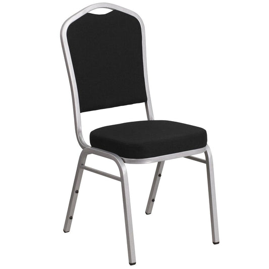 Hercules Series Crown Back Stacking Banquet Chair In Black Fabric - Silver Frame By Flash Furniture | Side Chairs | Modishstore - 1