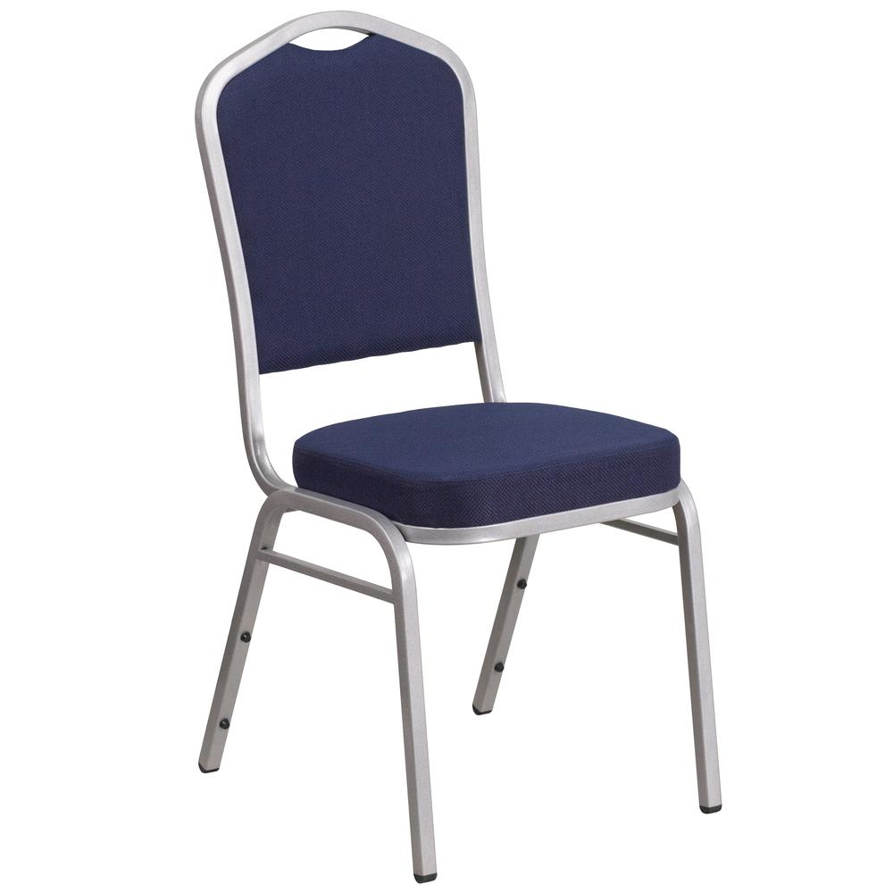 Hercules Series Crown Back Stacking Banquet Chair In Navy Fabric - Silver Frame By Flash Furniture | Side Chairs | Modishstore - 1