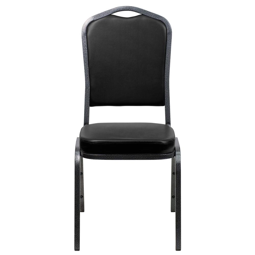 Hercules Series Crown Back Stacking Banquet Chair In Black Vinyl - Silver Vein Frame By Flash Furniture | Side Chairs | Modishstore - 4