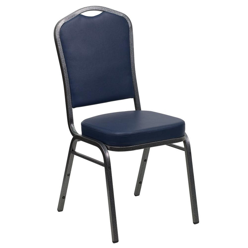 Hercules Series Crown Back Stacking Banquet Chair In Navy Vinyl - Silver Vein Frame By Flash Furniture | Side Chairs | Modishstore - 1