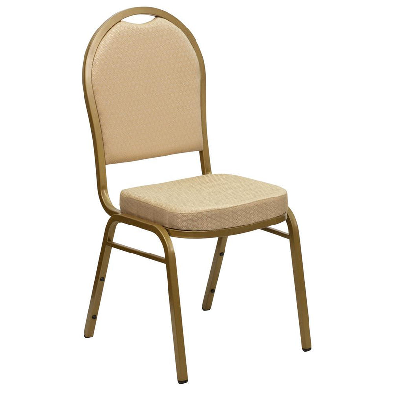 Hercules Series Dome Back Stacking Banquet Chair In Beige Patterned Fabric - Gold Frame By Flash Furniture | Side Chairs | Modishstore - 1