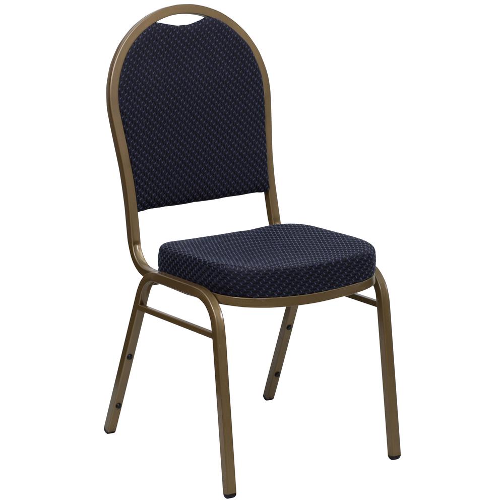 Hercules Series Dome Back Stacking Banquet Chair In Navy Patterned Fabric - Gold Frame By Flash Furniture | Side Chairs | Modishstore - 1