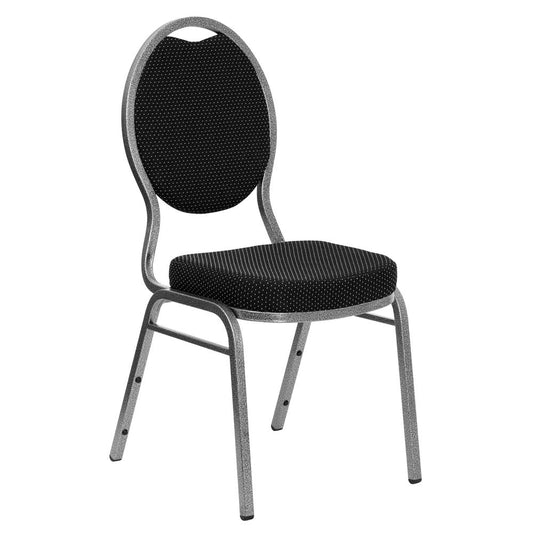 Hercules Series Teardrop Back Stacking Banquet Chair In Black Patterned Fabric - Silver Vein Frame By Flash Furniture | Side Chairs | Modishstore