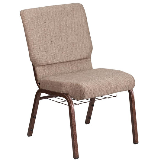 Hercules Series 18.5''W Church Chair In Beige Fabric With Book Rack - Copper Vein Frame By Flash Furniture | Side Chairs | Modishstore
