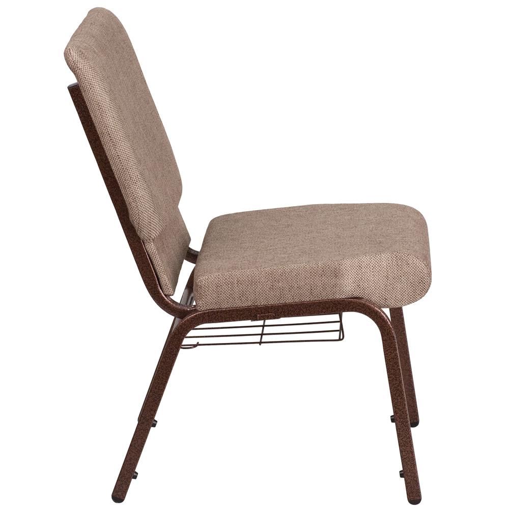 Hercules Series 18.5''W Church Chair In Beige Fabric With Book Rack - Copper Vein Frame By Flash Furniture | Side Chairs | Modishstore - 2